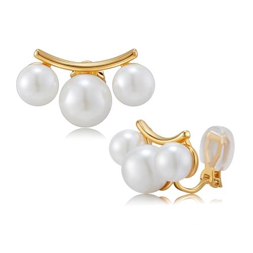 Pearl Clip on Earrings for Women Clip on Pearl Earrings Ear Clips for Non Pierced Ears for Designer Trendy Luxury Elegant Hypoallergenic Jewery