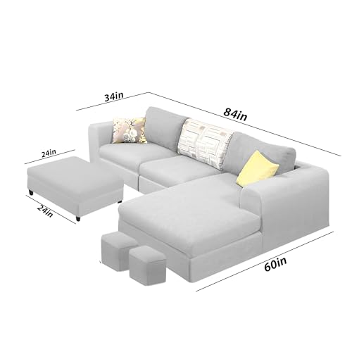 Image of Koza RHS 4 Seater L Shape Sofa Set with Center Table for Living Room (Grey Fabric) Premium Fabric Sofa
