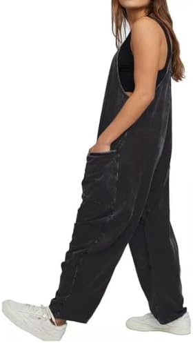 Tuinbroek voor dames, linnen jumpsuit en lange tuinbroek, mouwloze overalls, wijde pijpen, zomerbroek met zak, grote maten, jumpsuit, broekpak, romper, baggy