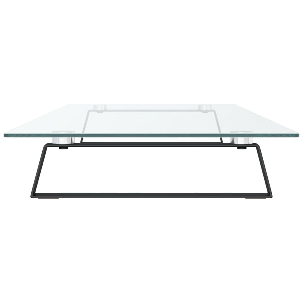 Supporto per monitor nero in vetro temperato e metallo, 100 x 35 x 8 cm, portata 10 kg, rialzo per monitor, mensola da scrivania per ufficio, home office, supporto per monitor con spazio
