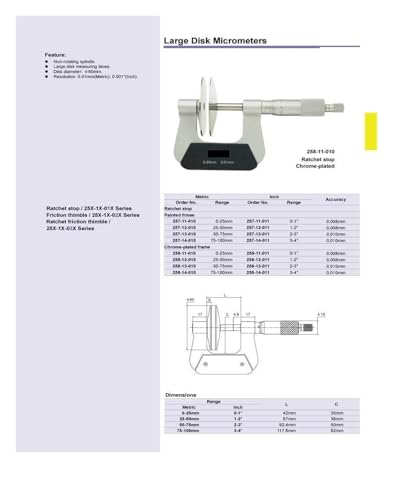 Disk Micrometers 0-25mm 25-50mm 50-75mm 75-100mm Thickness Gauge miniatura 4