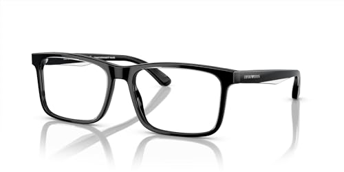 Emporio Armani Men's EA3227 Square Prescription Eyewear Frames, Shiny Black/Top Crystal/Demo Lens, 56 mm