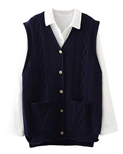 Minibee Women's Sweater Vest Casual Sleeveless Cardigan V-Neck Button Down Vest with Pockets