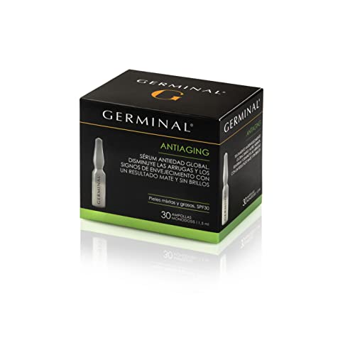 Germinal - Sérum Antiedad Pieles Mixtas y Grasas | Acción Profunda | Ampollas Faciales Antiarrugas | Sérum Hidratante Efecto Antiaging | Piel Madura | 30 Ampollas Antiedad de 1,5 ml