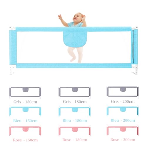 Barriera per letto 150/180/200cm, Barriera pieghevole per letto per bambini, Protezione per letto per bambini per prevenire le cadute, Barriera per bambini piccoli, 1,8 m-blu