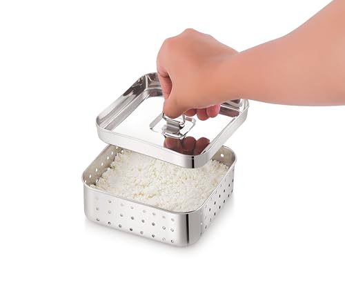 Image of Tosaa Stainless Steel Paneer Maker Mould - Medium Size (450ml) | Square Paneer /Tofu Press with Lid | Whey Separator for Homemade Paneer, Tofu & Cheese | Easy to Use & Clean