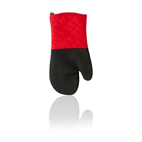 Brandobay Heat Resistant Oven Mitt for Left or Right Hand - Red with Black Neoprene Coating - More Flexible Than Silicone Cover