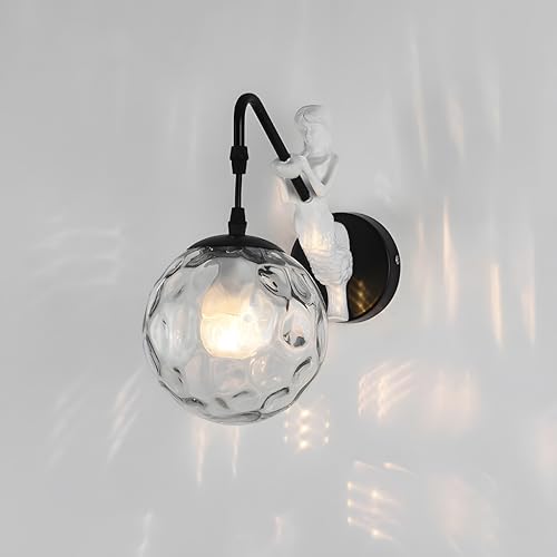 Image of Bofea-Modern Wall Sconces Black Wall Light Fixtures Globe Hallway Sconce Vintage Sconces Lighting with with Hammered Glass Shade & Resin Body Mermaid Unique Sconce for Bathroom Entryway Lamp