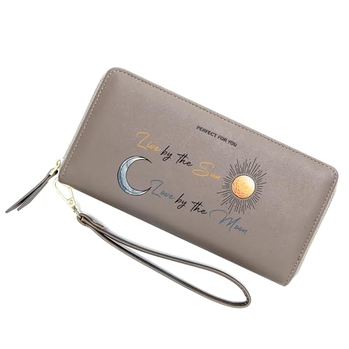 PFY Customized Retro Womens Wallet with Grip Hand Strap PU Leather RFID Blocking Leather Zip Around Wallet 1032j