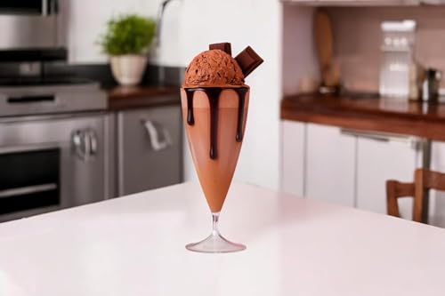 Image of Plastic Milkshake Glass Set - Transparent Elegant Stem for Dessert, Smoothie, Falooda, Mocktail & Juice - Lightweight Serving Cups for Party, Cafe, Kitchen & Restaurant Use (230ML) (6 Pcs)