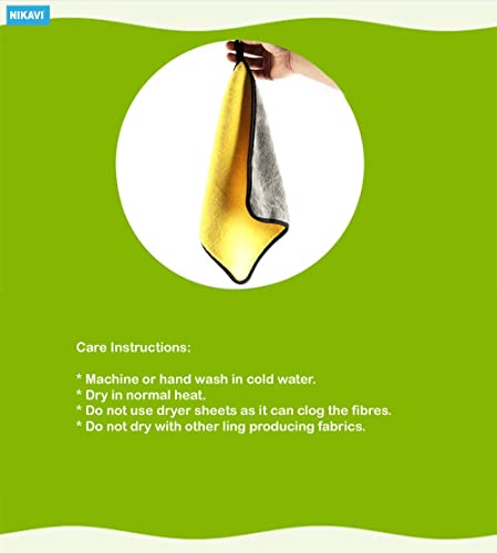 Image of NIKAVI Thick & Soft Absorbent Microfiber Wash Cloth for Auto Care | Car & Bike Cleaning Towel | Yellow & Gray - 30 x 30 cm (Pack of 2)