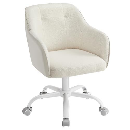 SONGMICS Office Chair, Swivel Chair, Desk Chair, Makeup Vanity Chair, Adjustable Height, Armrests, 110 kg Load, Sherpa Fabric and PU, Home Office, Study, Bedroom, Cappuccino Beige OBG019W11