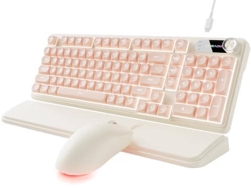 EWEADN Wired Keyboard and Mouse Combo with Detachable Wrist Rest - Peach