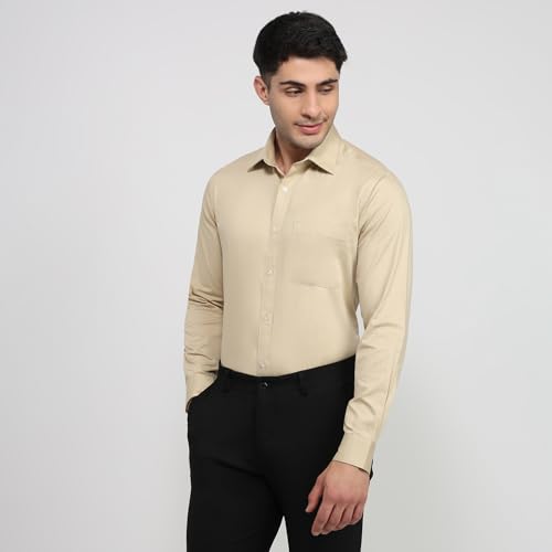 Image of Raymond Men Slim Fit Solid Pattern Pure Cotton Semi Cutaway Collar Full Sleeve Formal Shirt
