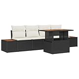 vidaXL Set da Giardino da 5 Pezzi con Cuscini Neri e Bianchi, per 4 Persone, Tavolo con Ripostiglio, Stile Rattan, Mobili per Patio, Collezione per Terrazzi e Balconi, Resistente alle Intemperie