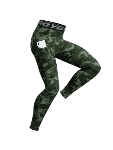 Eargfm Men's Compression Workout Gym Pockets Running Baselayer Pants, Camo Green, X-Large #TOP3