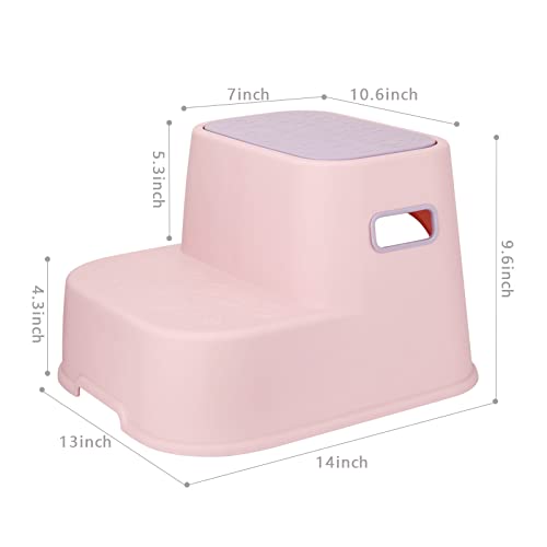 2 Step Stool For Kids -2 Pack, Toddler Two Step Stool For Potty Training, Bathroom, Kitchen, Anti-Slip Sturdy Safety Bottom Heightwidth (Pink) #TOP2