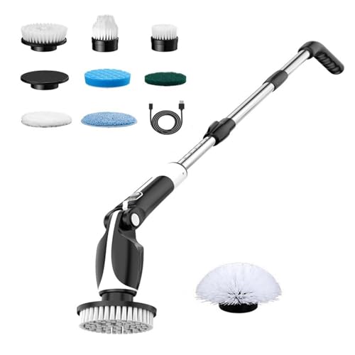 Cepillo de limpieza giratorio eléctrico, 8 cabezales reemplazables, 4000 mAh, 90 minutos de funcionamiento para bañeras, fregaderos, lechada, suelo, cepillo de limpieza de alta eficiencia