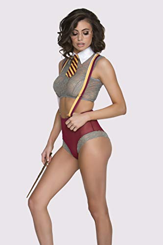 Yandy Burgundy Small Magical Schoolgirl Fantasy Sheer Bodysuit Lingerie Cosplay Costume #TOP4