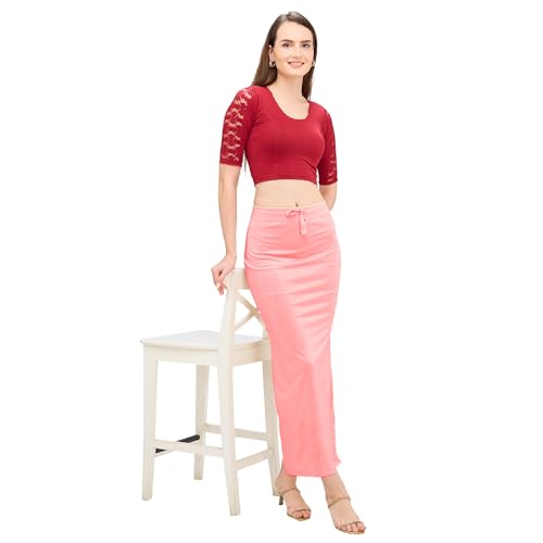 Image of DESI GIRL Satin Shimmer Stretchable Saree Shapewear Petticoat with Drawstring for Women | Mermaid fit Saree Petticoat with Side Slit for Easy Movement | Saree Shaper | Long inskirt
