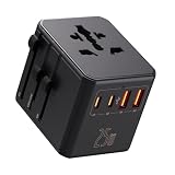 Ya en manzanajugosa.com: Auxmir Adaptador Enchufe Universal de Viaje, Adaptador Internacional con 2 USB-C y 2 USB-A, Carga Rápida PD 25W, Enchufe Universal para Europa, UK, EE.UU., Canadá, Australia y 212 Países, Negro