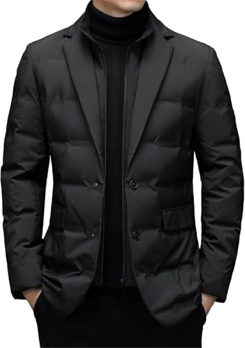 DGHM-JLMY Mens Business Blazer Down Coats Casual Suit Collar Insulated Puffer Jacket Warm Winter Slim Solid Color Blazer