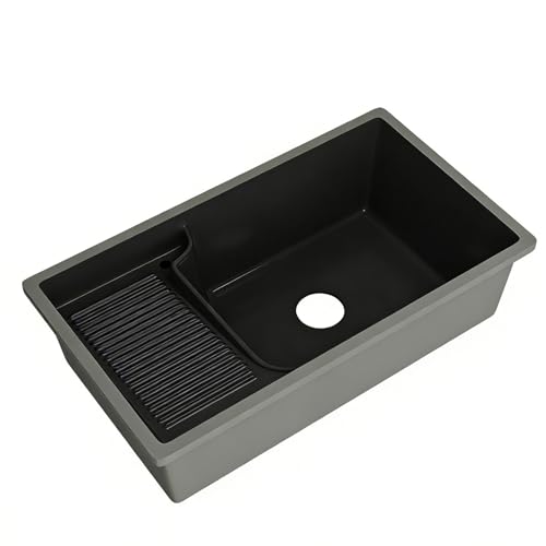 Pila Lavadero Empotrado para Baño, con Tabla de Lavar, de Cerámica, Lavabo Pequeño con Desagüe, para Cuarto de Lavado, Color Negro(540mm/21.2in)