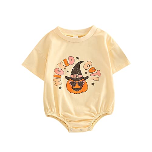 Image of FYBITBO Baby Halloween Outfit Boy Girl Pumpkin Patch Romper Bodysuit Oversized Tshirt Onesie Cute Baby Halloween Costumes