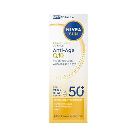NIVEA SUN Q10 Przeciwzmarszczkowy krem do twarzy na słońce z koenzymem Q10, wysoka ochrona SPF50+ PA++++, 40ml