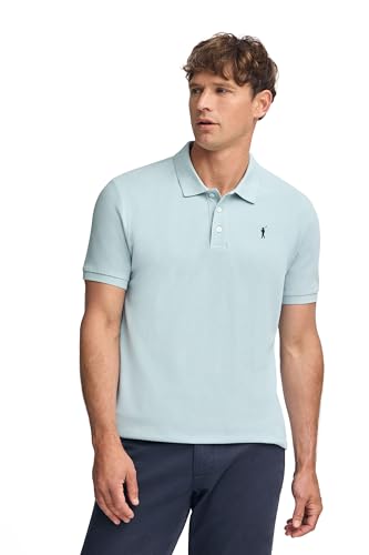 Polo Club Polo Bleu Ciel en piqué avec Patte à Trois Boutons et Logo brodé Contrastant Homme