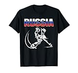 La bandera de Rusia apoya el diseño de hockey sobre hielo para los amantes del hockey ruso para el juego de hockey y al animar un torneo de campeonato de hockey sobre hielo. Traje de hockey para cualquier niño y niña de hockey, mamá / papá, portero, entrenador y orgulloso defensor del equipo de hockey ruso.