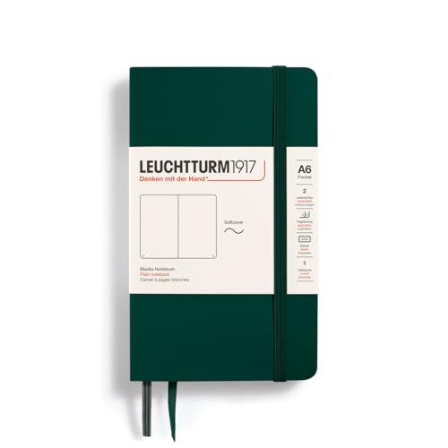 LEUCHTTURM1917 - Notebook Softcover Pocket A6-123 Numbered Pages for Writing and Journaling (Forest Green, Plain)