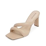 Modatope Heeled Mules for Women Nude Slides Square Toe Mule Dress Sandals Chunky Block Heel Mules for Women Heeled Slippers Open Peep Toe Heels Backless Slip On Heels Size 8