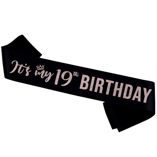 Image of PYQWA It's My 19th Birthday Sash, Nineteen Birthday Sash Decor,Glitter 19th Birthday Gifts for Girls,Women,Happy Birthday Party Decorations