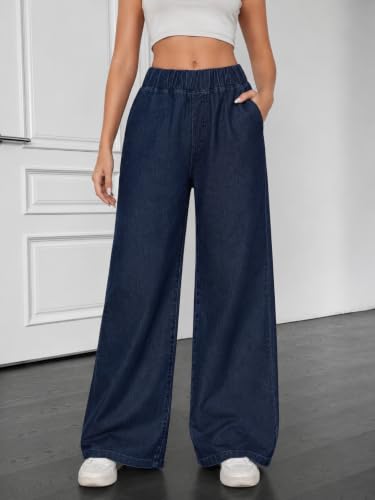 Image of LIRIT Womens Solid Color Wide Leg Trouser Pant with Drawstring Elastic Waist, Relaxed Fit, Full Length, Casual Lounge Palazzo Bottom