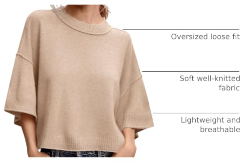 Image of Women's Short Sleeve Cropped Sweaters 2025 Summer Oversized Loose Fit Drop Shoulder Casual Sweater Tops
