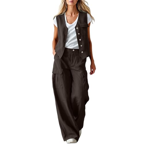 Traje de lino premium de dos piezas con chaleco sastrero y pantalón fluido