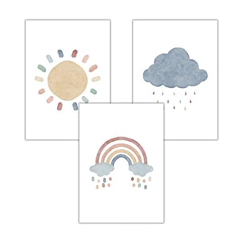 Nursery Pictures Boho Set of 3 Posters Decoration Baby Room for Daughter Son Rainbow Cloud Sun Cover