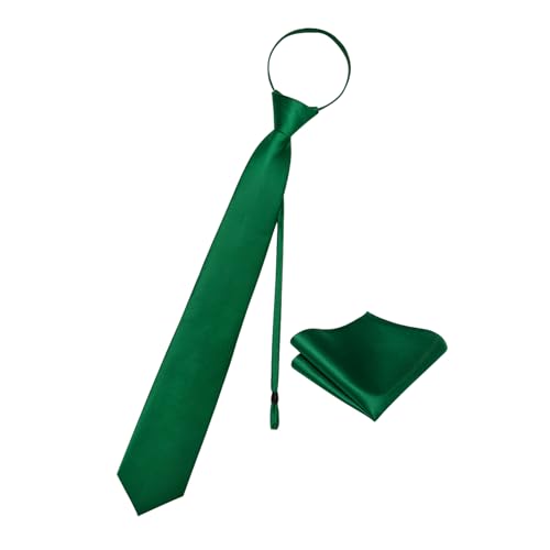 Image of YourTies Zipper Tie for Men Adjustable Pre-tied Satin Neckties and Pocket Square Set Solid Color Business Formal Wedding