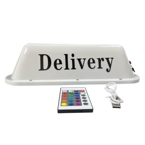 LEEYIKE Delivery Car Roof Sign USB Rechargeable Battery 24 Key IR Remote Controller Colorful Light with Magnetic Base 14inch