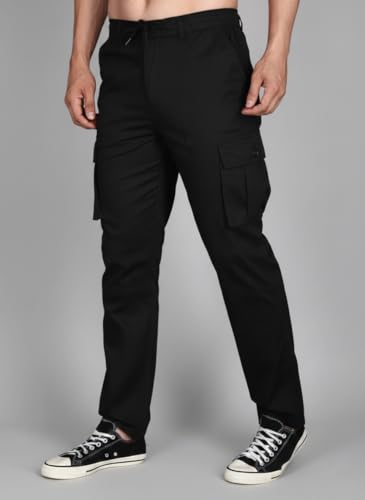 Image of Vogaan Men's Cotton Cargo Pants | Casual Trousers for Men | Comfortable Lower for Men | Breathable Pants with 6 Pockets & Drawstring Elastic Waistband