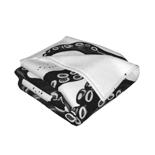 Plaid flanelle doux motif pieuvre noire couverture légère de qualité - 4