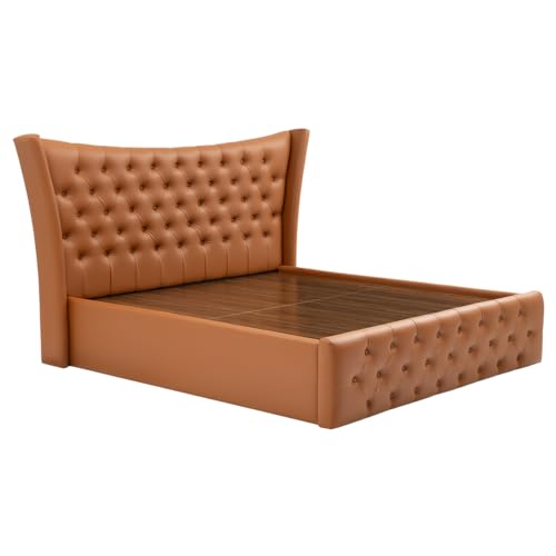 Image of Wakefit Bed | King (78 X 72) Solid Wood Bed, Upholstered, Hydraulic, 3 Year Warranty | - Lovejoy - Tan Brown
