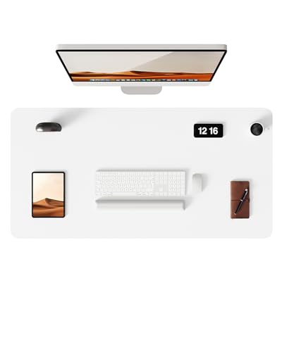 YSAGi Leather Desk Mat, Large Mouse Mat, Non-Slip Desk Pad, Waterproof Leather Table Protector Writing Pad for Office and Home (100 x 50 cm, White)
