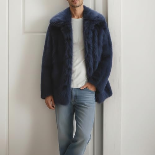 Image of Colf Men's Winter Parka Coat Lapel Faux Fur Jacket | Mens Faux Fur Coat, Long Sleeve, Fluffy Overcoat, Winter Jacket