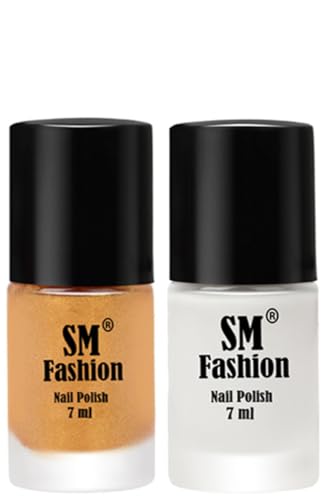 Image of Long Lasting Nail Polish | Nail Paint Combo 7 ml Each) - Set of 2 Light Golden-White