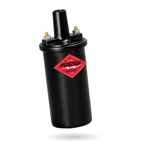 PerTronix Flame-Thrower II Ignition Coil 45,000 Volt - 12V High Output Performance Ignition Coil, 0.6 Ohm Oil-Filled Canister, Black, Electronic Ignition Compatible - 45011