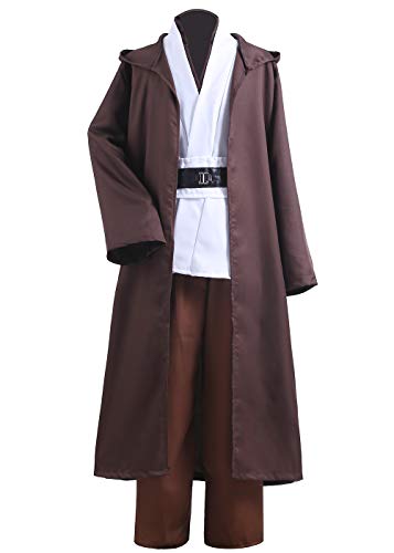 image for Aricy Adult Jedi Costume Obi Wan Kenobi Halloween Hooded Tunic Robe Cl
