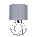 MiniSun | Modern Grey Metal Basket Table Lamp with a Grey Fabric Shade | Table Lamps, Home Décor & Improvement Essential