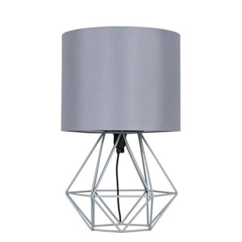 Image of MiniSun | Modern Grey Metal Basket Table Lamp with a Grey Fabric Shade | Table Lamps, Home Décor & Improvement Essential